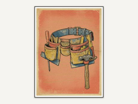 carpenter tool belt with hammer detail
