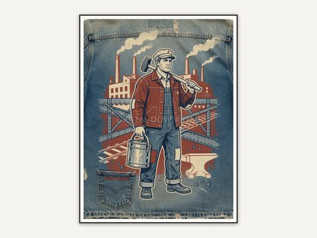 vintage hard hat factory print