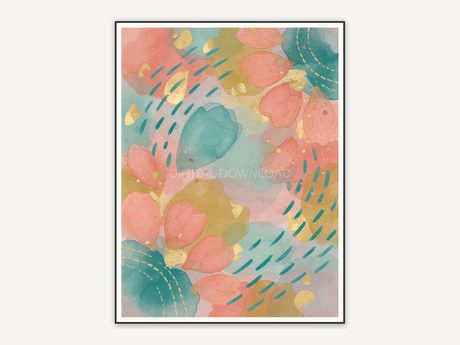 Sixth boho rainbow petal print in coral teal and gold