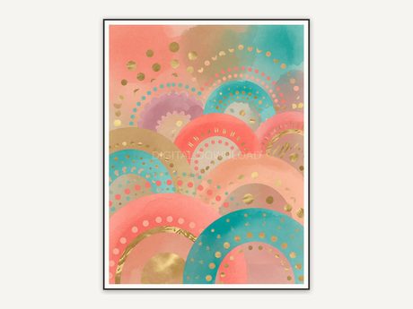 Second boho rainbow half circle print in coral teal and gold