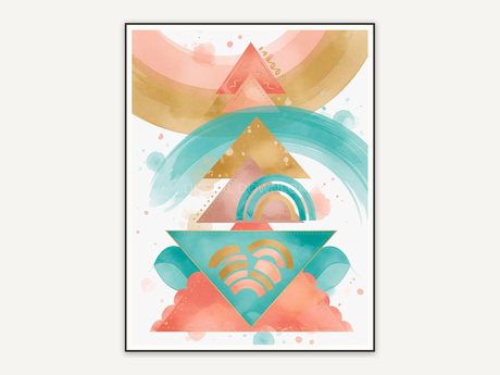 Fourth boho rainbow triangle print in coral teal and gold