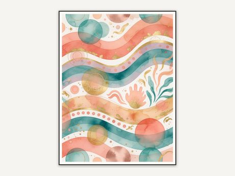 Fifth boho rainbow stripe print in coral teal and gold