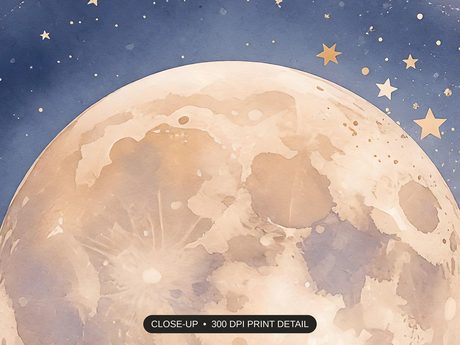 Close-up print detail of the celestial artwork at 300 DPI