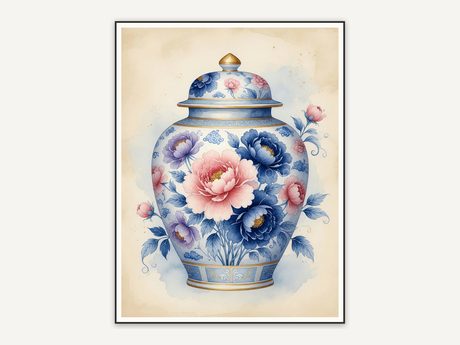 Blue peony ginger jar on cream