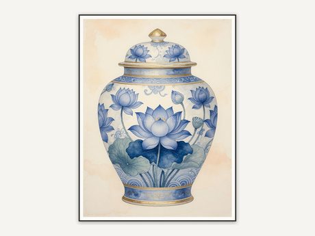 Lotus flower blue and white jar