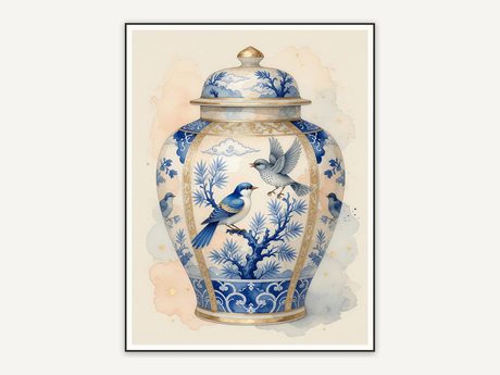 Songbird and branch ginger jar