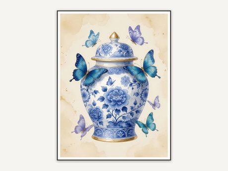 Butterfly and blossom jar motif