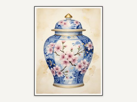 Cherry blossom chinoiserie jar