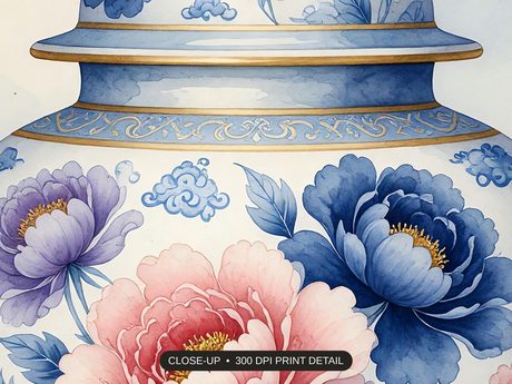 Close-up print detail of the chinoiserie wall art artwork at 300 DPI