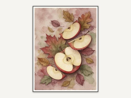 Apple slices with autumn leaves