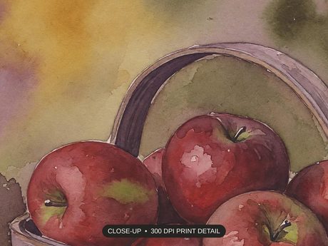 Close-up print detail of the warm harvest still life artwork at 300 DPI