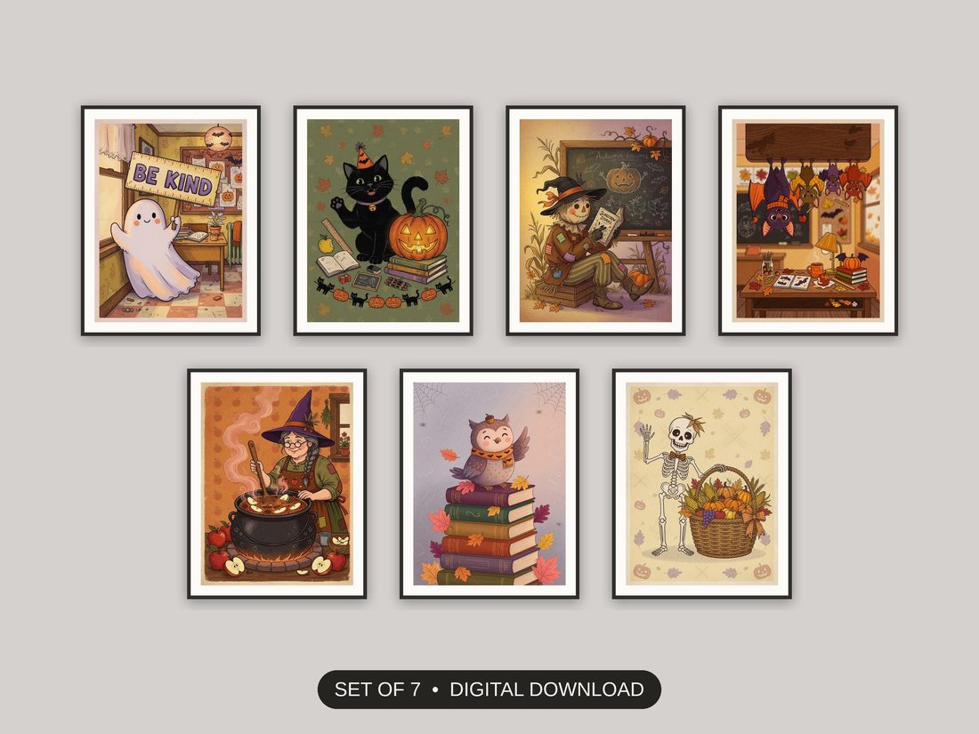 Set of 7 classroom rules poster printable prints shown as a gallery wall
