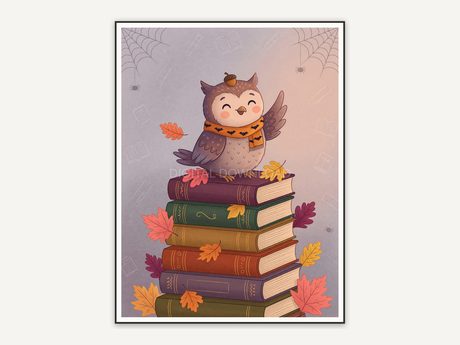 happy owl on stacked books