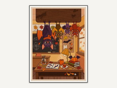 playful bat family at desk