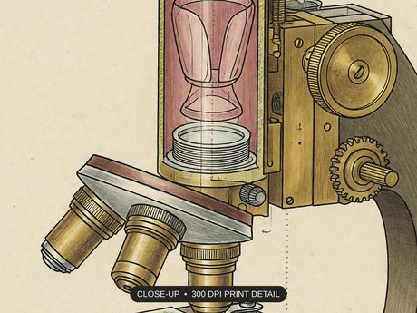Close-up print detail of the vintage science lab prints artwork at 300 DPI