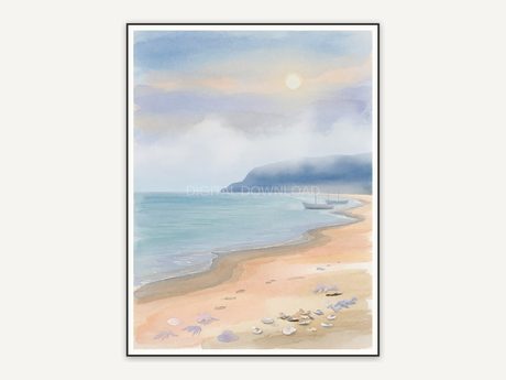 Watercolor misty beach print