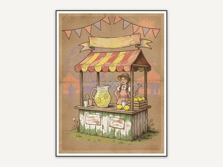 Lemonade stand with striped awning
