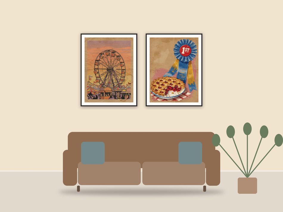 americana summer print printable art framed above a sofa in a styled living room
