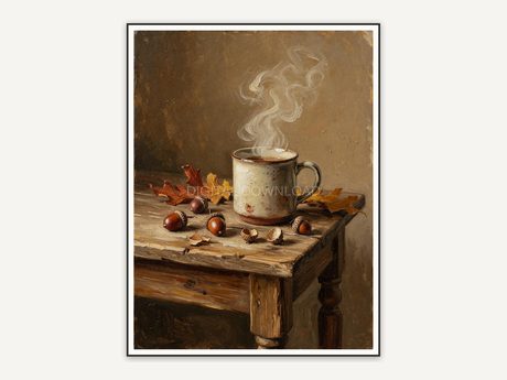 Side table with mug and acorns