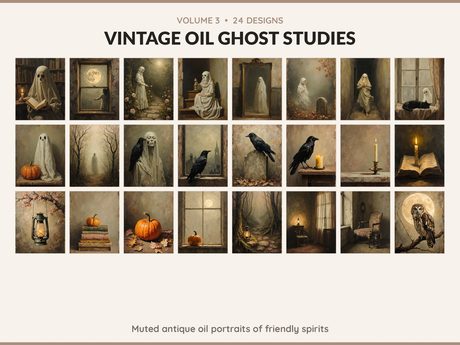 Volume 3 Vintage Oil Ghost Studies: 24 printable Halloween art designs, muted antique oil portraits of friendly spirits
