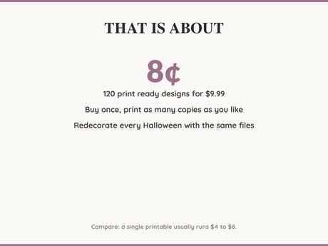 Value card: 120 Halloween printable designs works out at a few cents per print