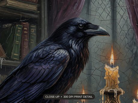 Close-up print detail of the dark academia print artwork at 300 DPI