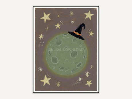 Sage moon with witch hat and stars