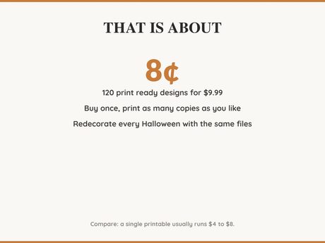 Value card: 120 Halloween printable designs works out at a few cents per print