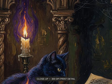 Close-up print detail of the gothic dark academia halloween artwork at 300 DPI