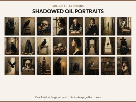 Volume 1 Shadowed Oil Portraits: 24 printable Halloween art designs, crackled vintage oil portraits in deep gothic tones