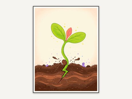 Colorful seedling icon print on cream