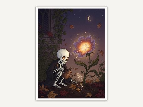 little skeleton watering flower