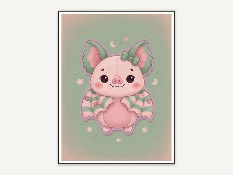 Playful bat illustration in creepy cute rounded form