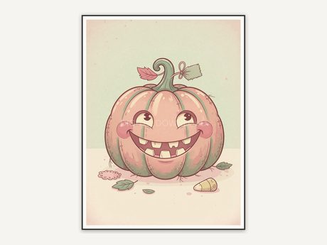 Smiling pumpkin in warm pastel pink and cream tones