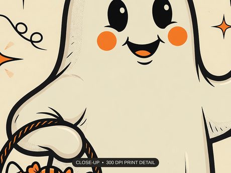 Close-up print detail of the retro mid-century halloween home decor artwork at 300 DPI