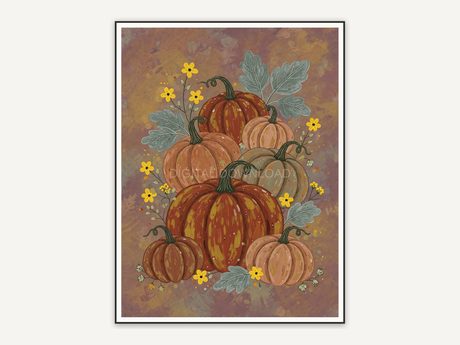Folk style pumpkin cluster with sage leaves