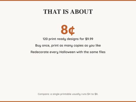 Value card: 120 Halloween printable designs works out at a few cents per print