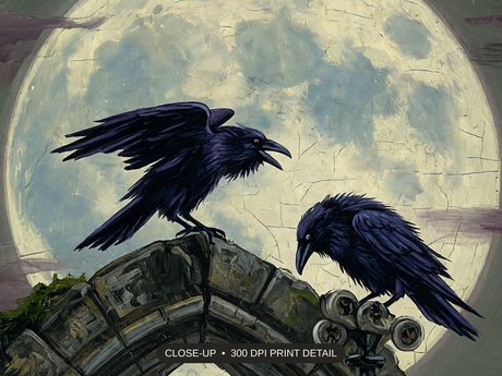 Close-up print detail of the halloween decor and spooky season wall art artwork at 300 DPI