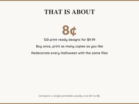 Value card: 120 Halloween printable designs works out at a few cents per print