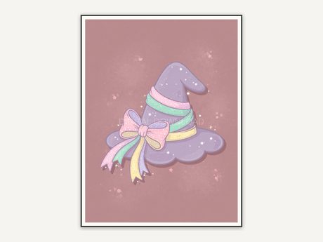 Witch hat with ribbons on dusty rose creepy cute design