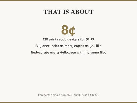 Value card: 120 Halloween printable designs works out at a few cents per print