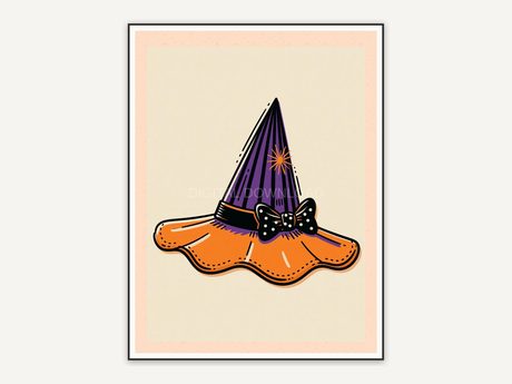 vintage style witch hat with bold mid century lines