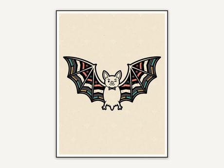 geometric bat silhouette on cream retro background