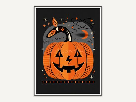 Atomic style jack-o-lantern in flat 1950s colors