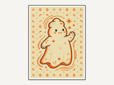 Vintage diner ghost illustration with rounded forms