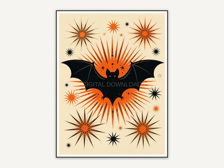 Retro mid-century bat print in orange and black