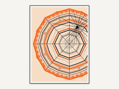 Retro mid-century spider web print in orange and black