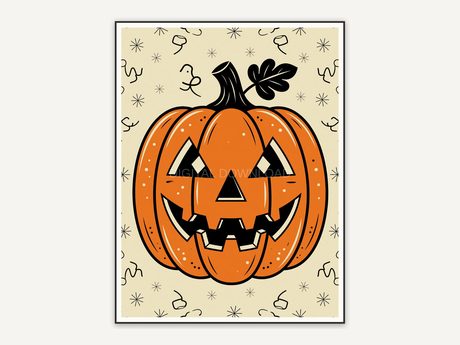 Retro mid-century pumpkin print in orange and black