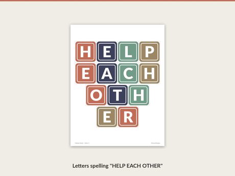 Cut-out letters spelling HELP EACH OTHER