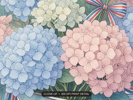 Close-up print detail of the floral americana artwork at 300 DPI